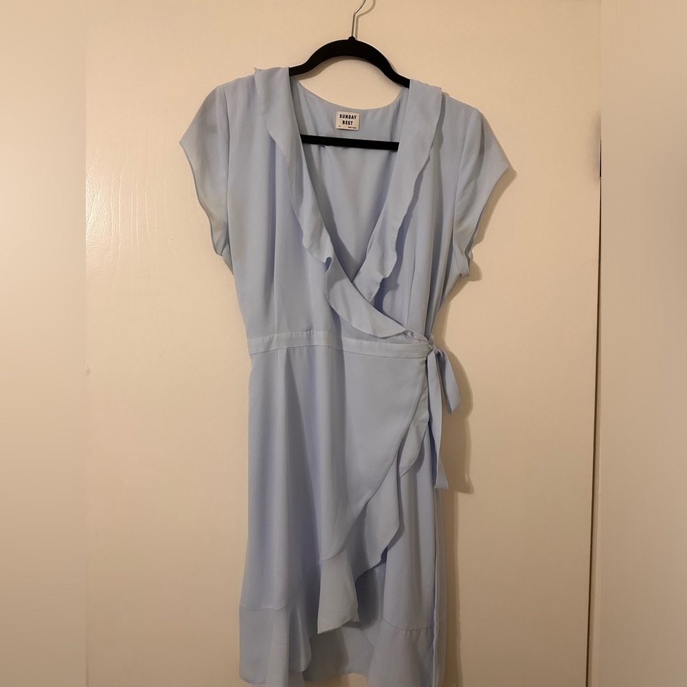 Light Blue Ruffled Wrap Dress